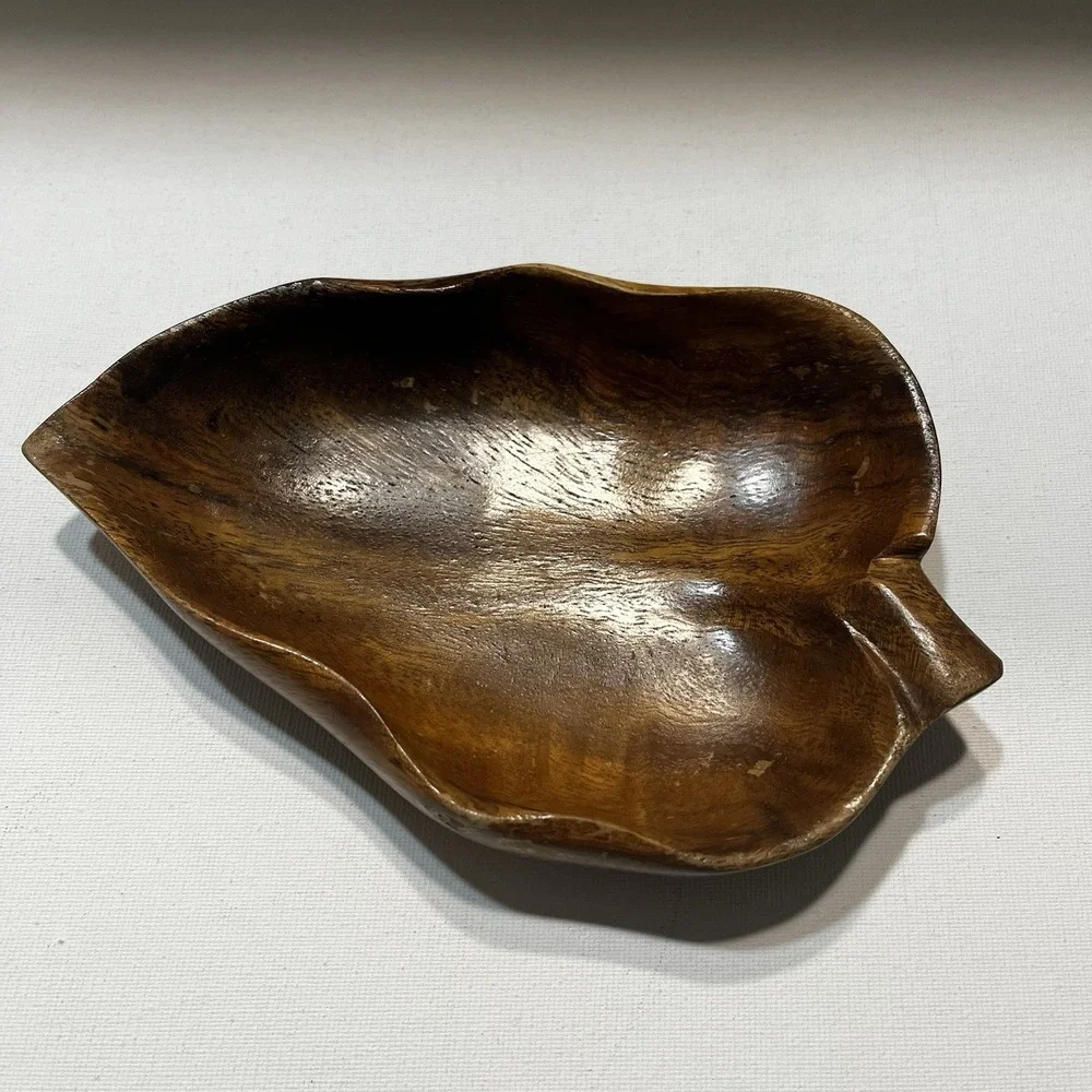 Vintage Monkey‎ Pod Wood Leaf Bowls Set of 3 Hawaii Serving Dishes MCM